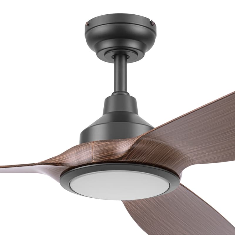Honeywell "Sirro" 52-Inch Matte Black with Chocolate Auburn Blades Damp Rated Ceiling Fan with Dimmable LED Light