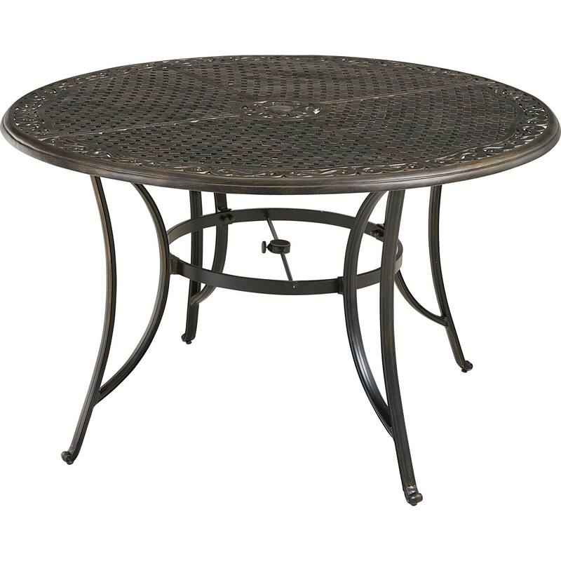 Hanover Traditions 7-Piece Dining Set in Tan with a 60 In. Round Cast-top Table and Six Swivel Rockers