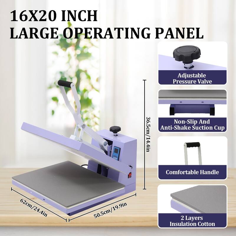 16 x 20 inches Heat Press Machine, Large Operating Panel T-Shirts Heat Press, Fast Heating, Digital Sublimation Printer