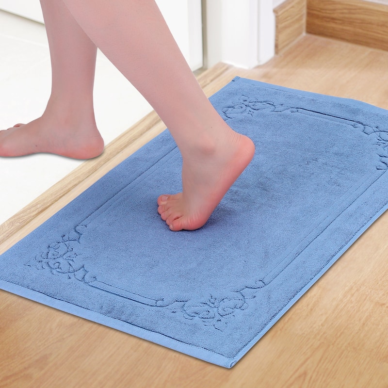 Bath Mat for Bathroom, Cotton Absorbent Floor Mats Quick Dry Towel for Hotel Spa Shower Bathtub Rug - Blue