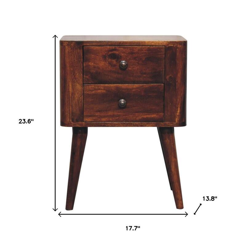 HomeRoots 24" Chestnut Solid Wood Square Two Drawer Nightstand