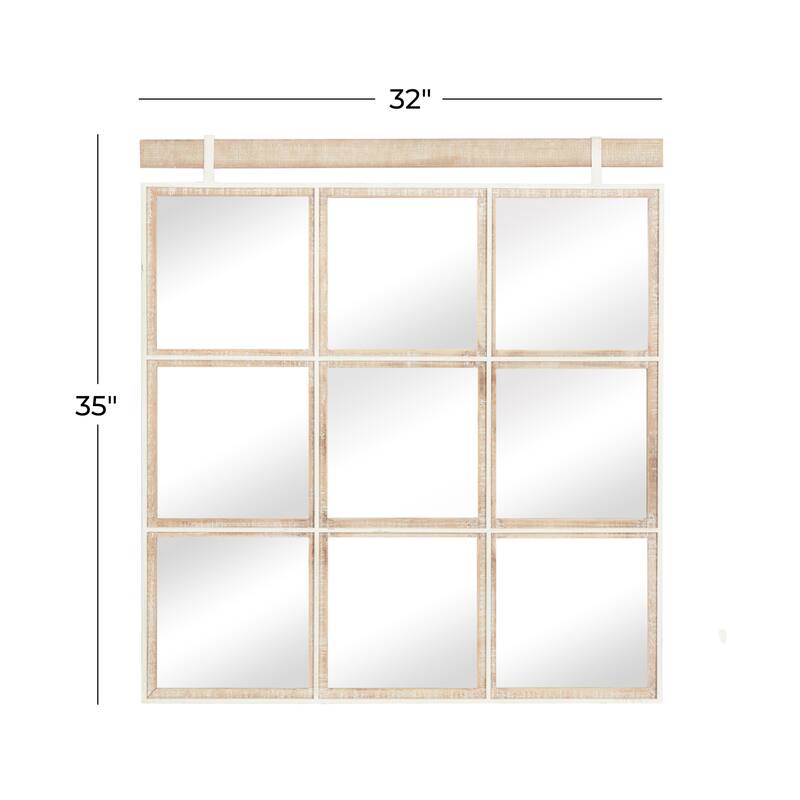 Brown Wood Rustic Wall Mirror 35 x 32 x 1 - 32 x 1 x 35