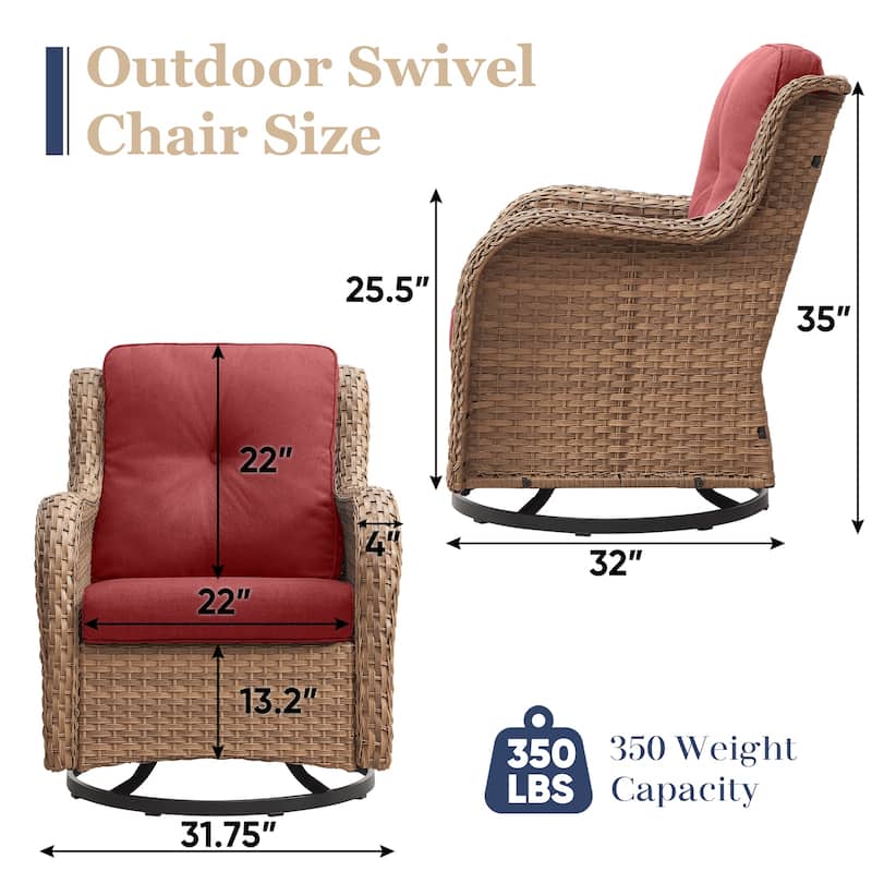 Pocassy Outdoor Wicker Glider Swivel Club Chairs (Set of 2)