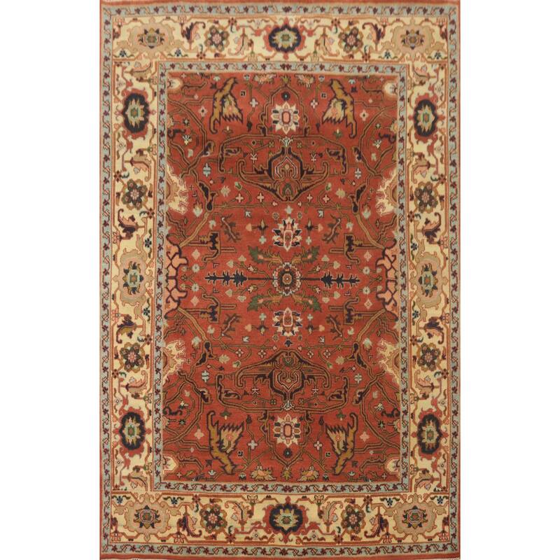 Hand-knotted Transitional Wool Carpet Orange Oushak Rug Floral Oriental Area Rug - 12' 1'' X 8' 11''