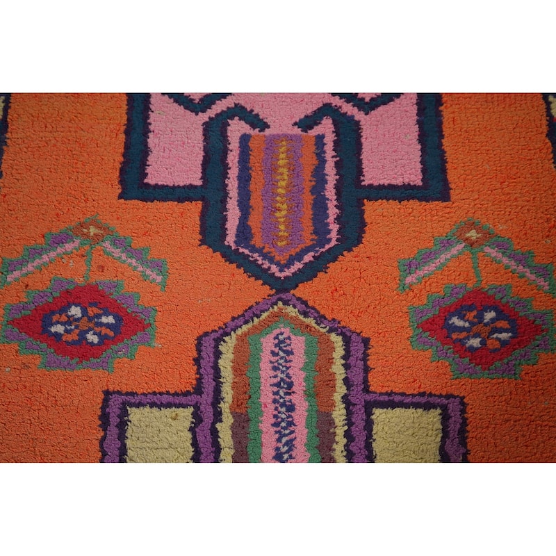 Orange Geometric Anatolian Oriental Runner Rug Handmade Silk Carpet - 3'0"x 12'4"