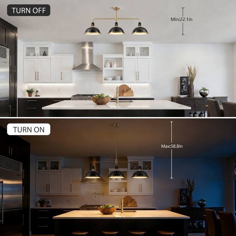 3-Light Farmhouse 3-Light Dome Chandelier Metal Pendant Light - Large Dome Pendant