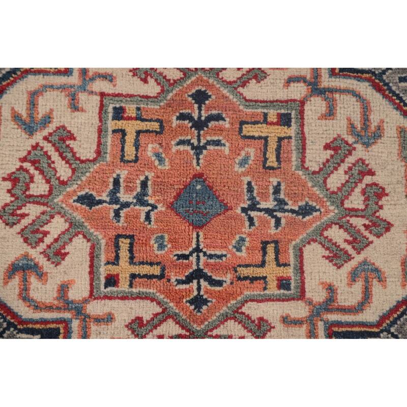 Gray Geometric Kazak Oriental Area Rug Handmade Wool Carpet - 6'8" x 9'8"