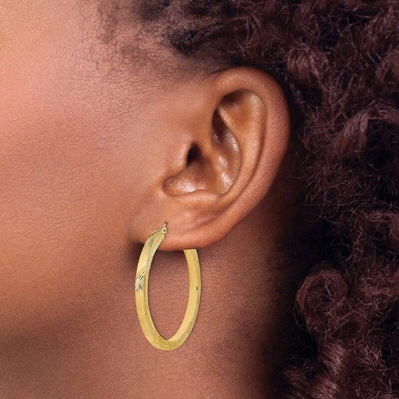 Curata 14k Yellow Gold Polished and Textured Hoop Earrings 41.43x3mm