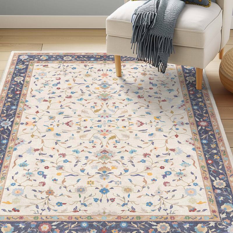 Well Woven Crayola Traditional Floral Elegance Modern 5' x 7' Low-Pile Rug - 5' x 7' - Ivory Multı - 5' x 7'