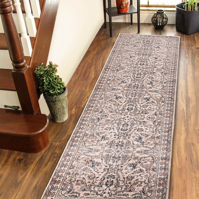 Arcelina Marlow Ivory Oriental Polyester Area Rug - 2'7" x 10' Runner