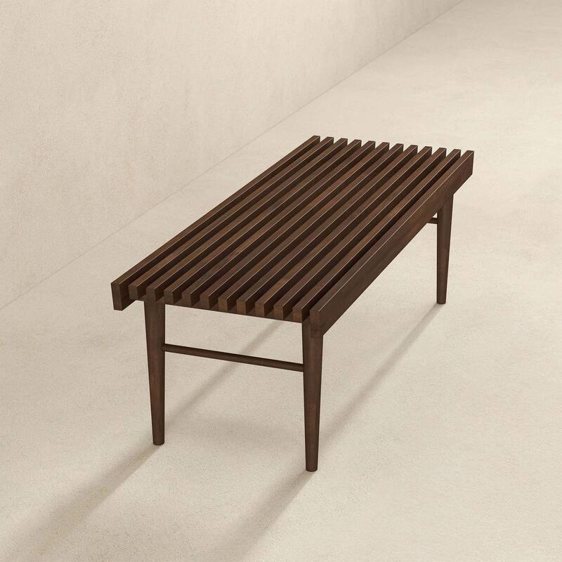 GDFStudio - Mia Mid-Century Modern 47.2" Wide Solid Wood Bench with Natural Walnut Stain Finish - 47.2"W