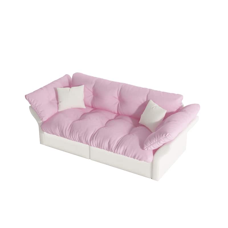 Queen Pull Out Sofa Bed, 3-in-1 Convertible Sleeper Tufted Sofa with 2 Soft Pillows, Velvet Loveseat Bed