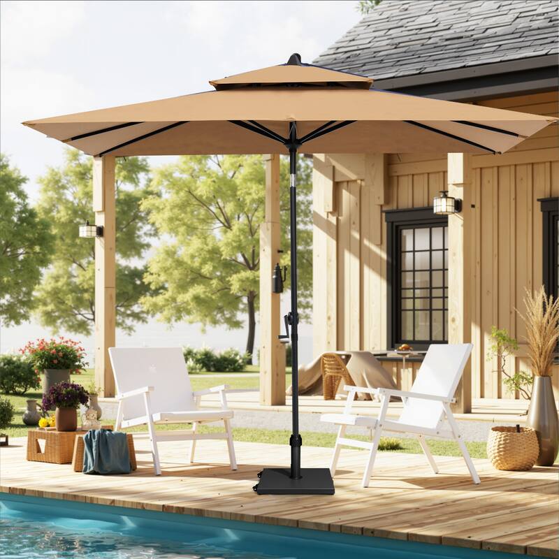 Pellebant 9 x 5 Ft Outdoor Double Top Market Umbrella with Wheels Base