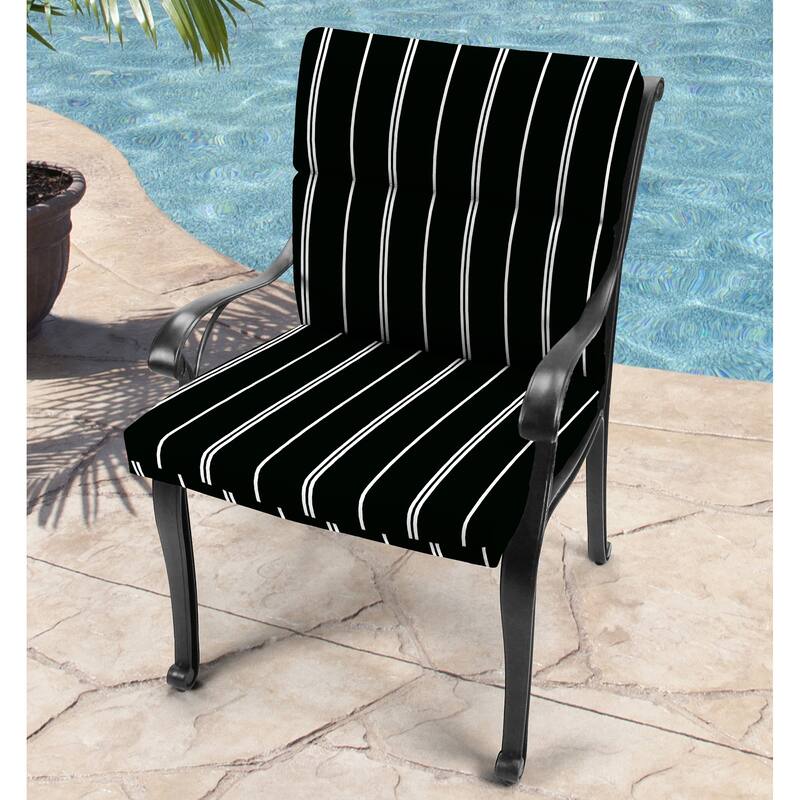 22" x 44" Black Stripe Outdoor Chair Cushion with Ties and Loop - 44'' L x 22'' W x 4'' H