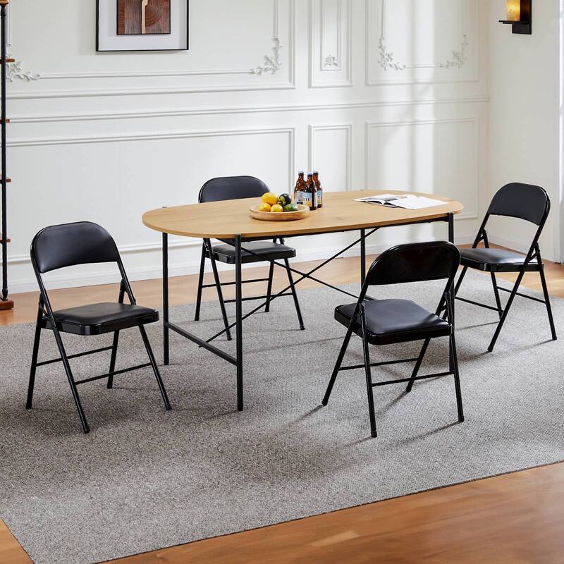 Rossetta Refined Style Set of 4 Leather-Padded Folding Chairs, Quick-Folding & Space-Saving - Black