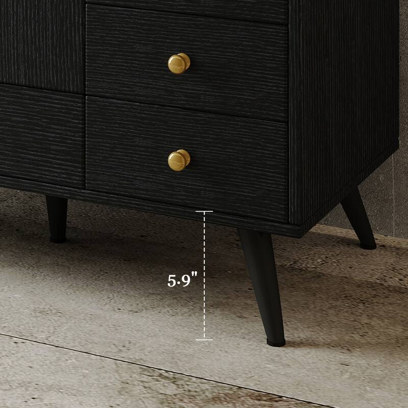 36" Freestanding Bathroom Vanity with Faux Marble Top, Ceramic Sink, 5 Drawers & Stainless Steel Legs