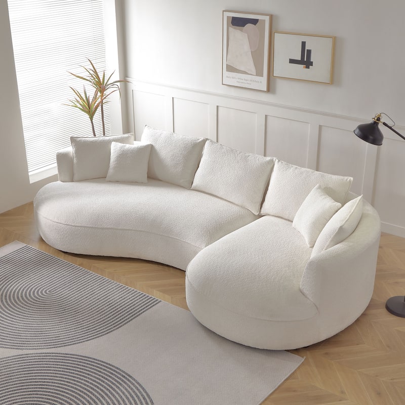 Modern Curved L-Shaped Sectional Sofa with Chaise – Extra Wide White Upholstered Luxury Lounge - Curved White2 - Right Facing