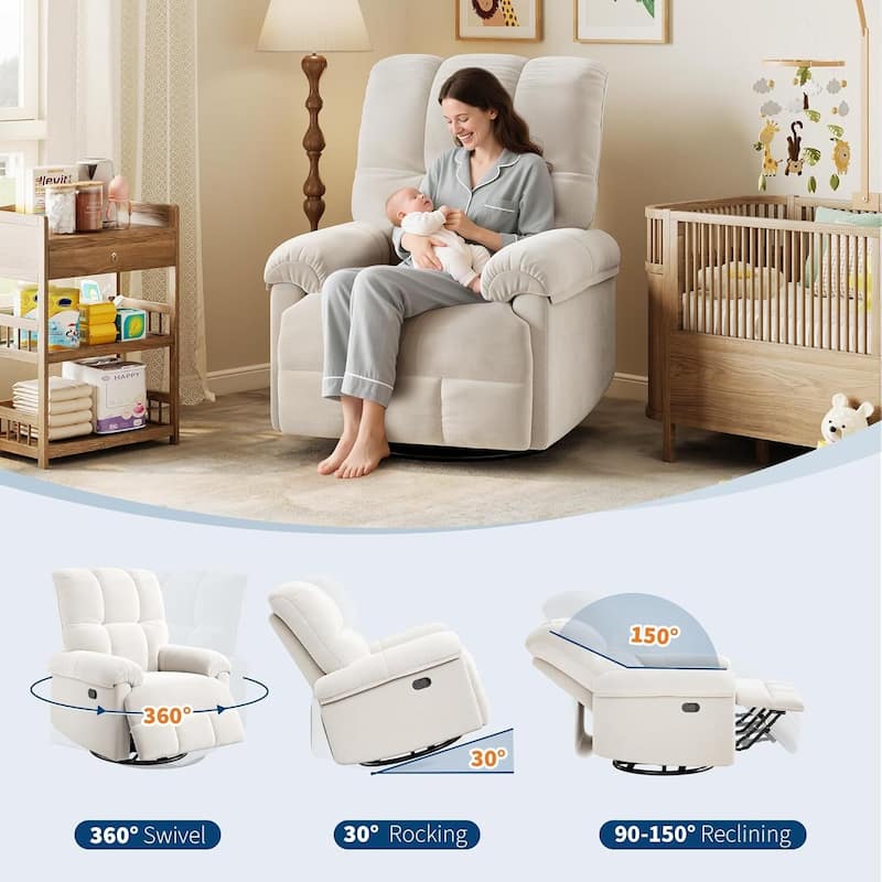 Upholstered Reclining 360°Swivel Rocker Sofa Chair for Living Room, Bedroom