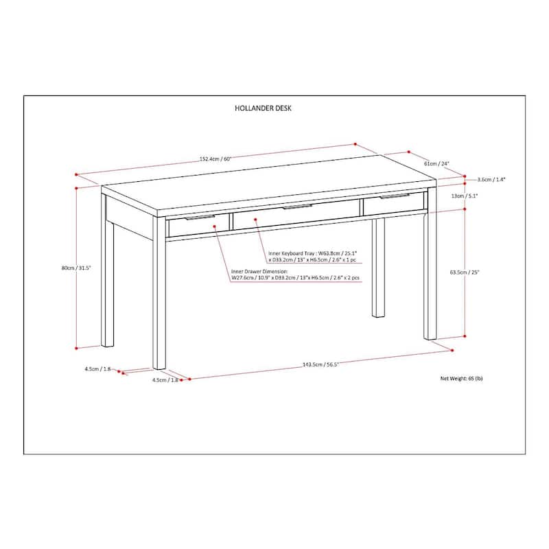 WYNDENHALL Fabian SOLID WOOD Contemporary 60 inch Wide Desk