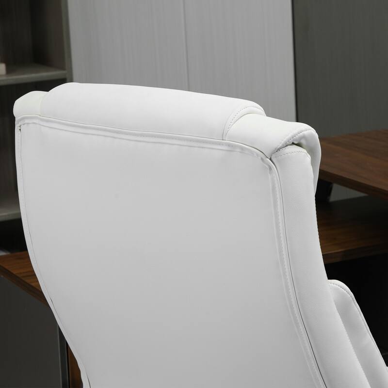 Modern Office Chair PU Leather Ergonomic Office Chair with Adjustable Height Wide Seat and Swivel Wheels, for Office, White