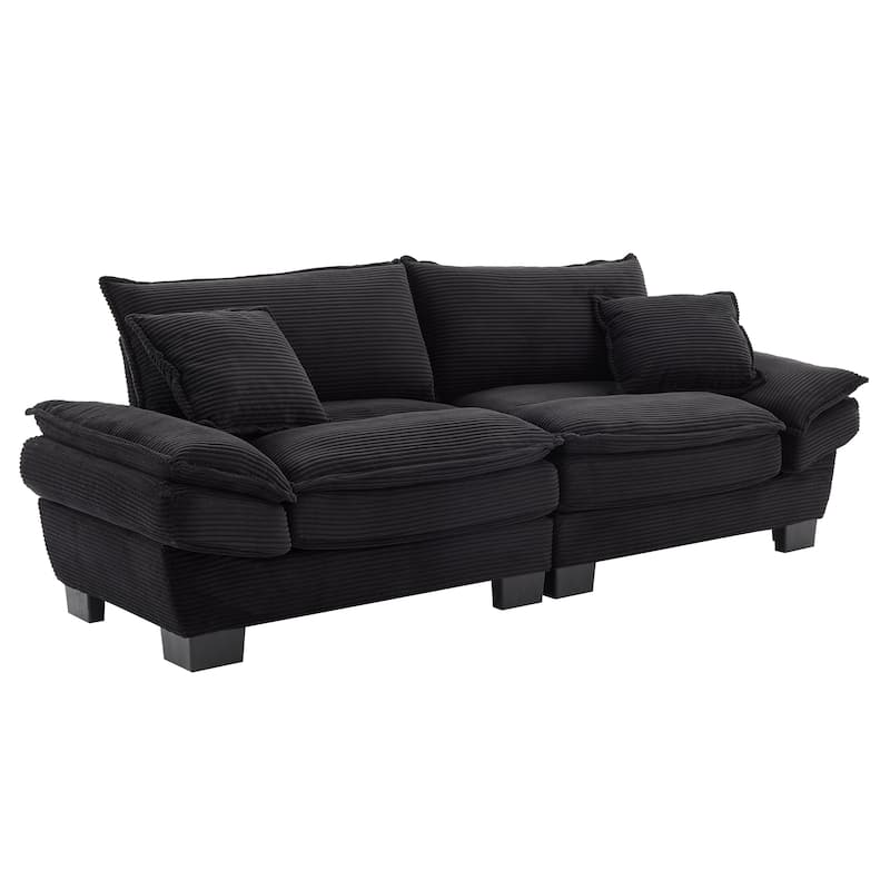 2-Seater Corduroy Sleeper Sofa with Deep Seat, Pillows for Living Room