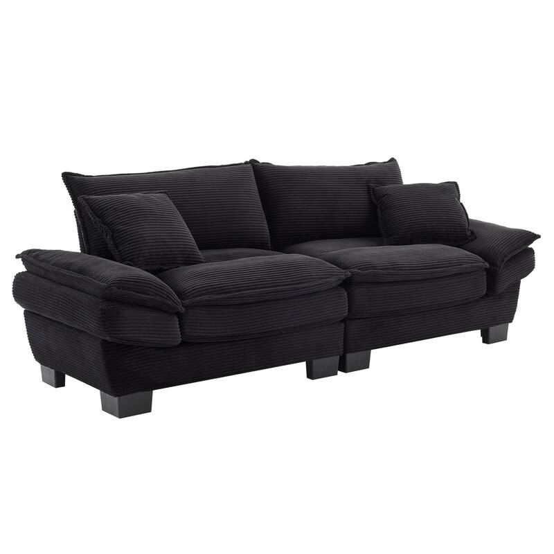 84 Inch Modern Style Sleeper Sofa, Corduroy Upholstered Sofa with Pillows,Deep Seat