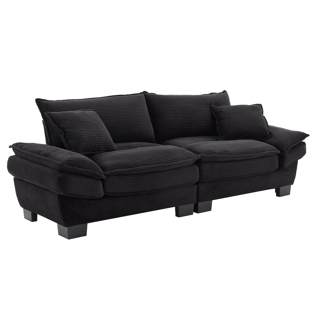 HOMYLIN 84" Black Corduroy Loveseat Sofa, 2 Seat Upholstered Couch