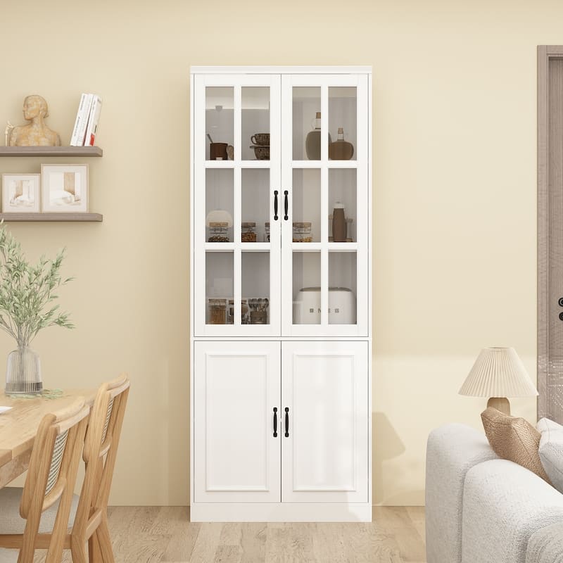 78.7"H Combo Buffet Sideboard White Curio Bookcase Cabinet Glass Door - 31.5"W