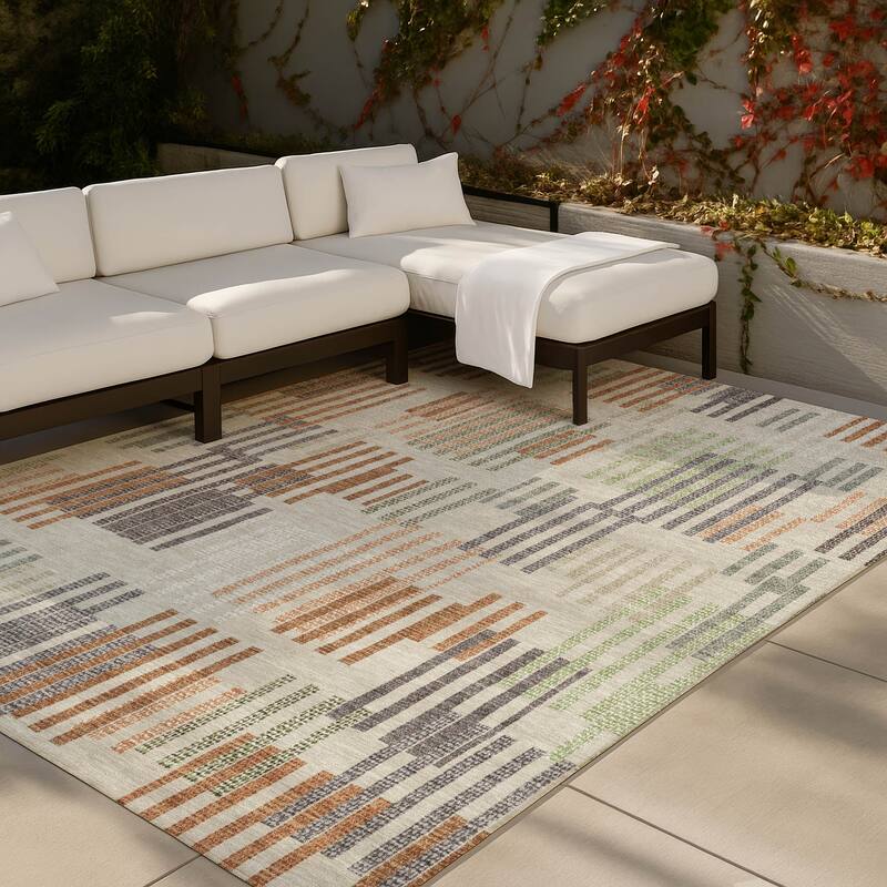 Machine Washable Indoor/ Outdoor Modern Pines Chantille Rug