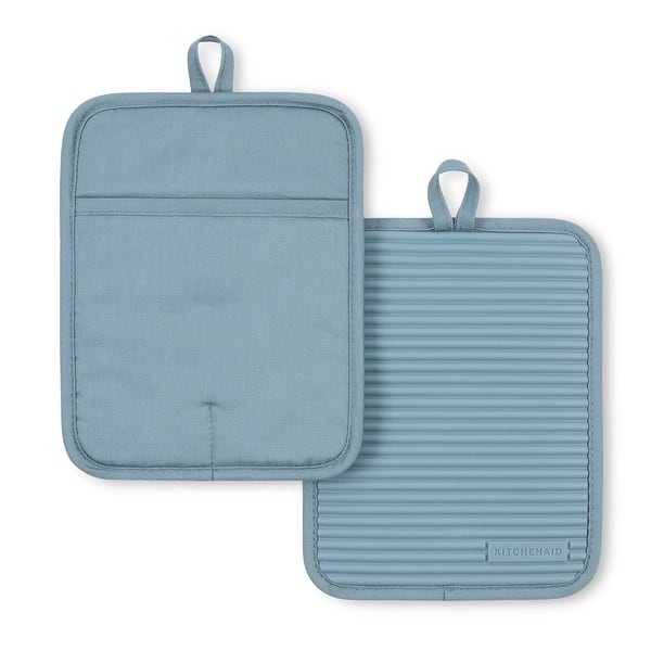 KitchenAid Ribbed Soft Silicone Pot Holder 2-Pack - Fog Blue