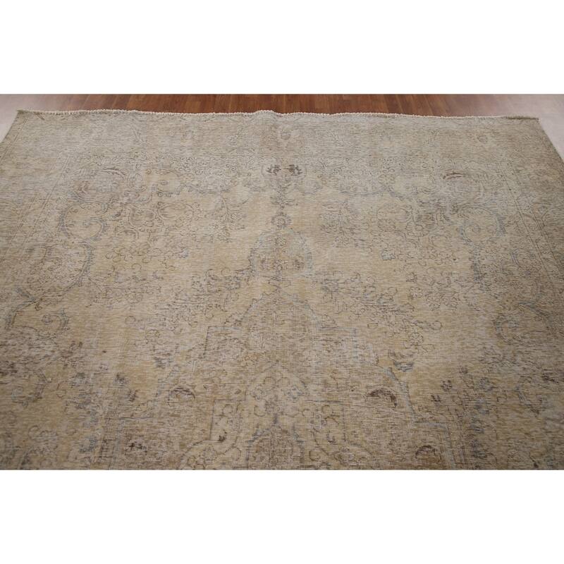 Muted Distressed Tabriz Persian Vintage Rug Hand-knotted Wool Carpet - 9'2"x 12'7"