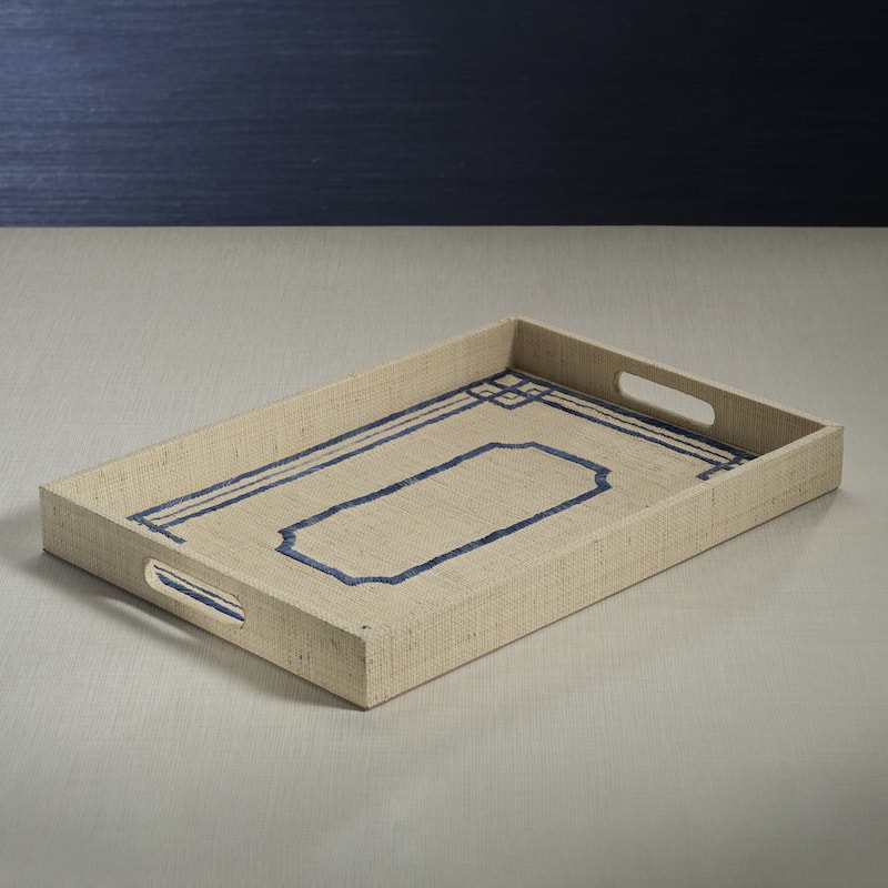 Pattern Natural Fiber Raffia Serving Tray