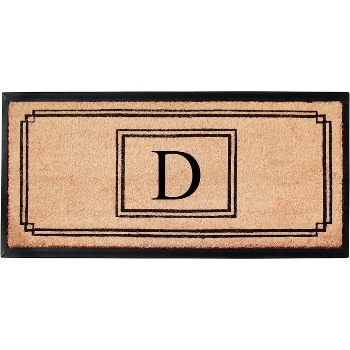 A1HC Natural Coir and Rubber Monogrammed Front Porch Entry Doormat 24"X48" Black/Beige - D