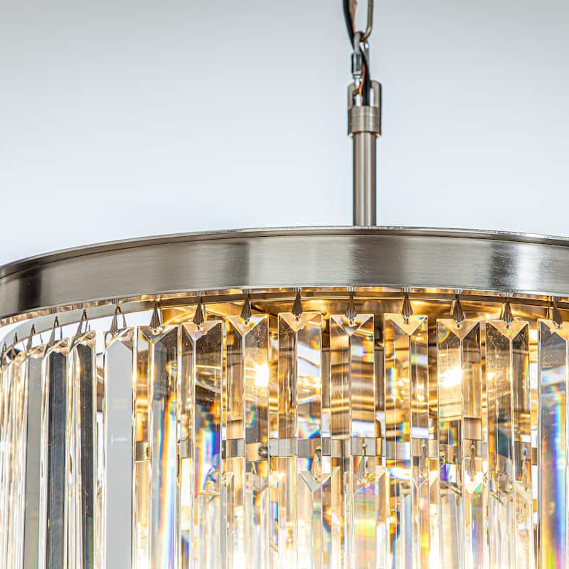 6-Lights Modern 3-Tier Round Fringe Crystal Chandelier - W 20"