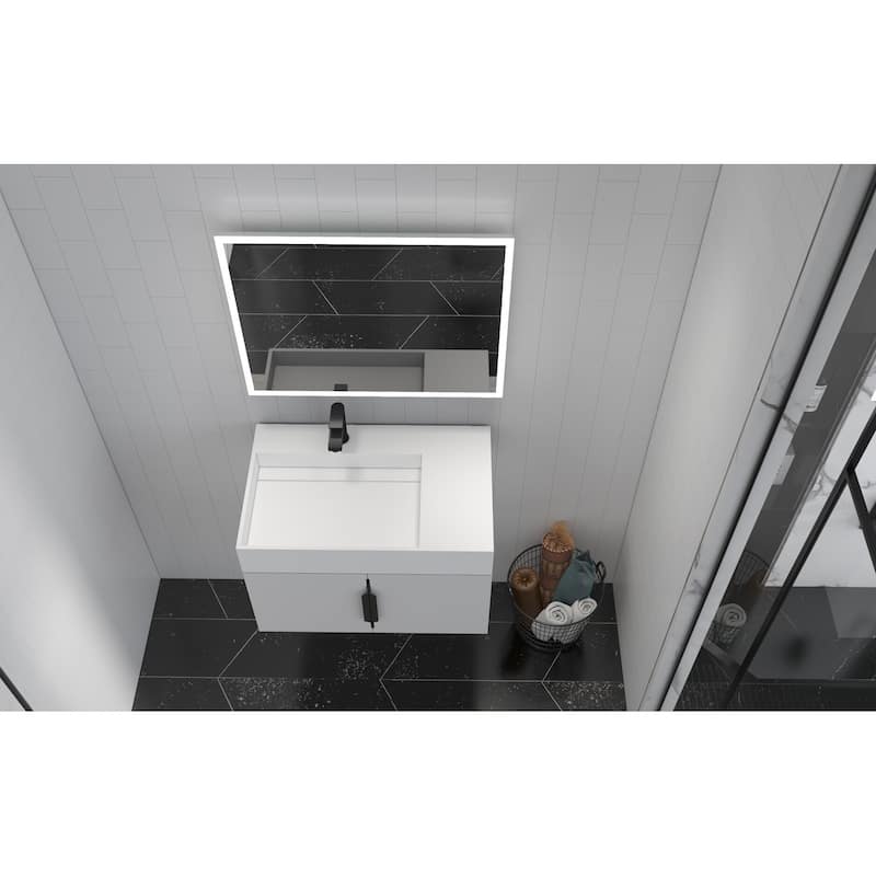 Amazon 30" Wall Mounted Bathroom Left Basin Vanity Set w/ White Top