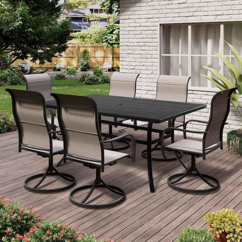 Outdoor 66-Inch Rectangle Dining Table Weather-Resistant Picnic Table with Umbrella Hole