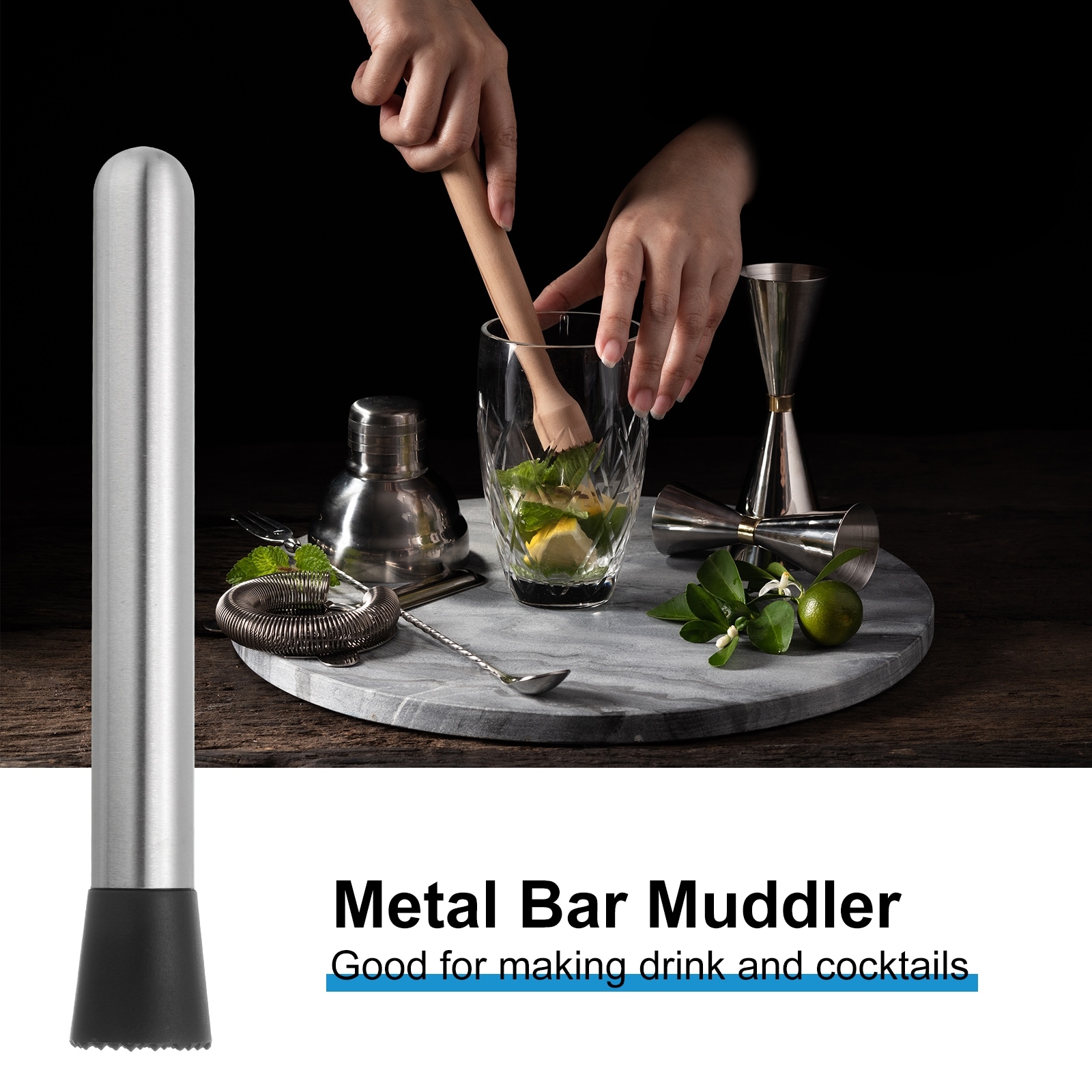Chazcool 11.42 Inch Stainless Steel Bar Muddler Tool Chazcool Stainless  Steel Cocktail Muddler - 11.42 Inch Bar Tool For Mixing Drinks Professional  Bar Equipment