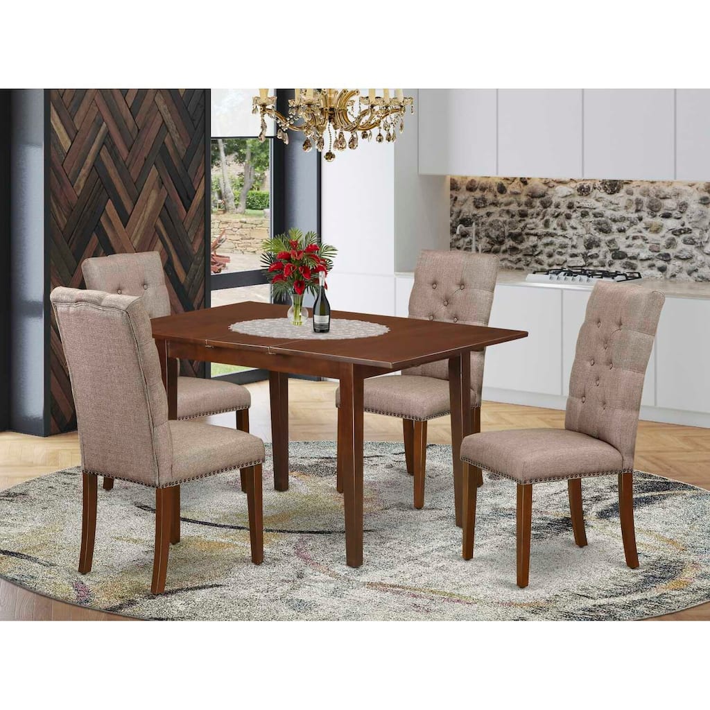 HomeStock 5-Pc Mahogany Finish Solid Wood Top - Dining Room Set with Leaf - Seats 4