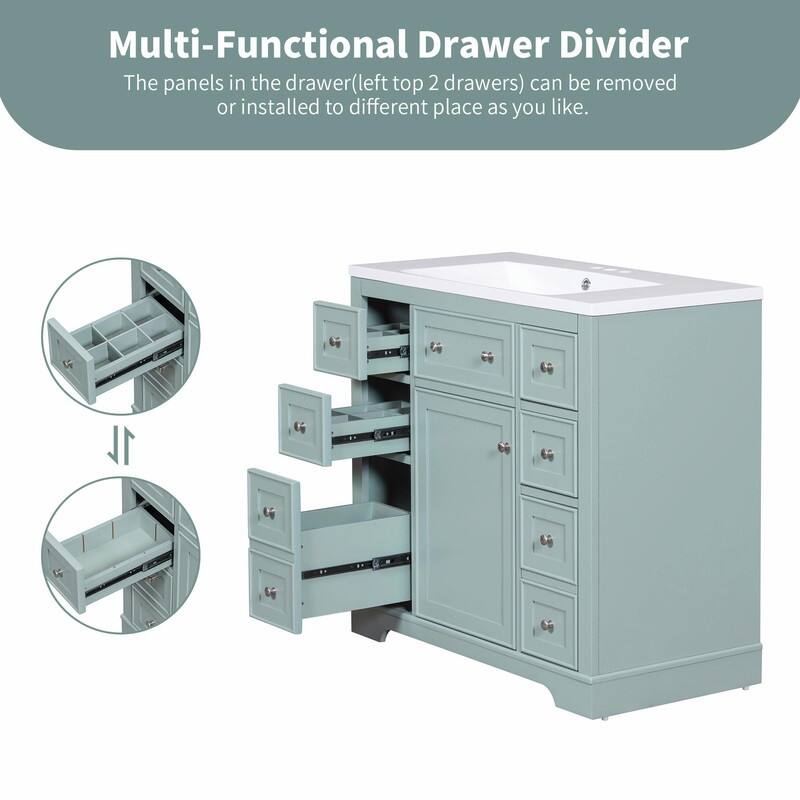 36" Bathroom Vanity with Sink Combo: Cabinet, Six Drawers