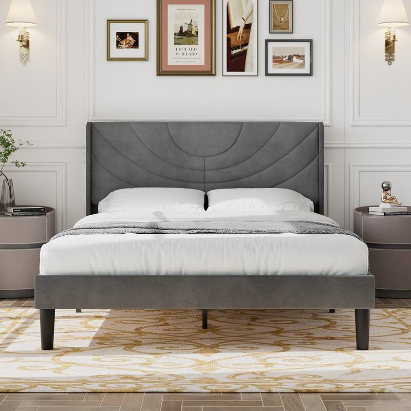 Javlergo Adjustable Dark Grey Platform Bed Frame with Modern Wingback Headboard No Box Spring Needed Heavy Duty Bed Frame
