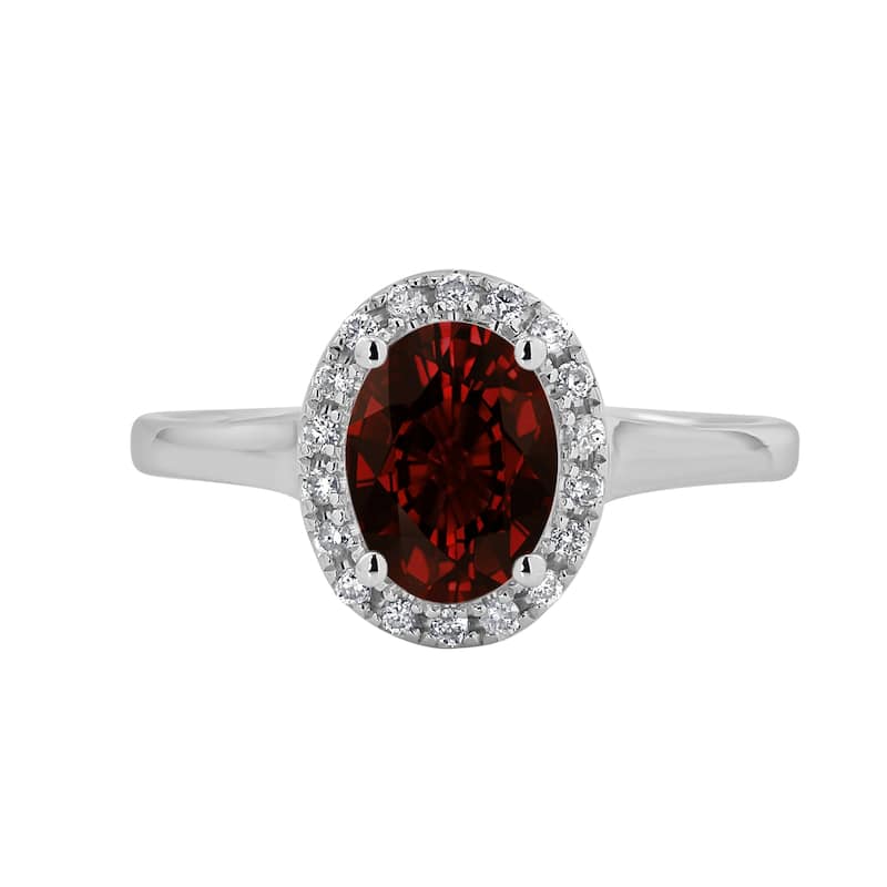 Auriya Classic 1ct Oval Garnet and Halo Diamond Engagement Ring 1/8cttw 14k Gold