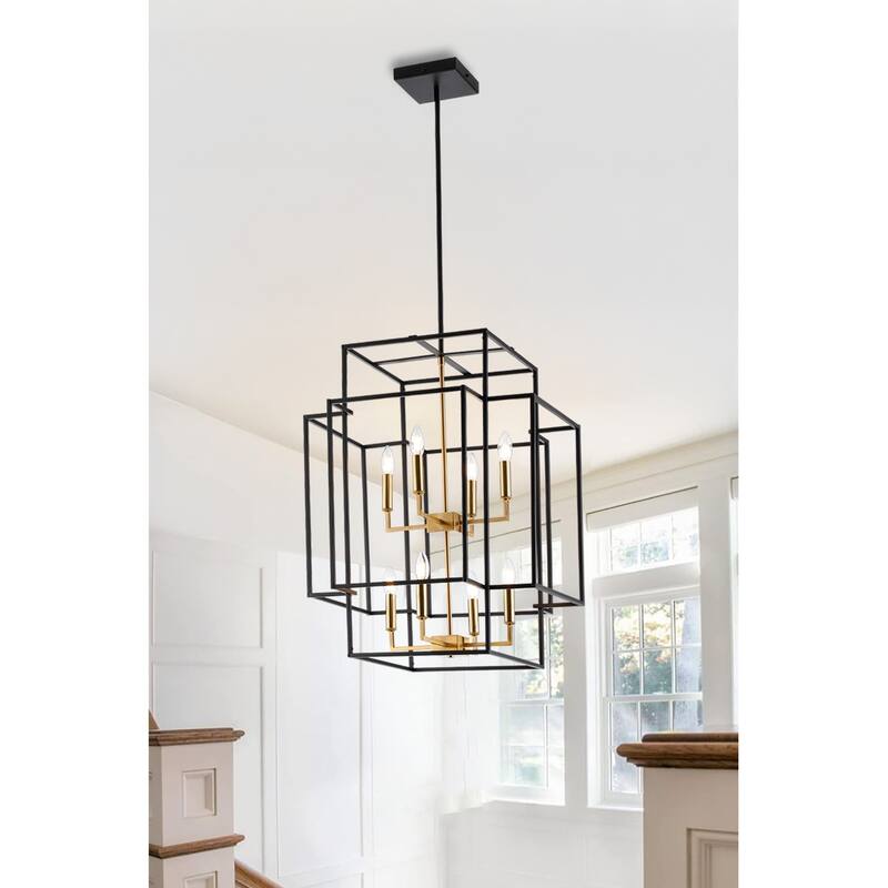 8-Light 22" Width 28" Height Metal Open Frame Cage Design Transitional Pendant Lamp Chandelier