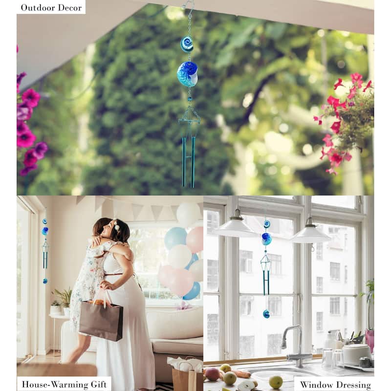 CoTa Global Blue Sea Shell Hanging Sea Glass Wind Chime - 31.89 Inch