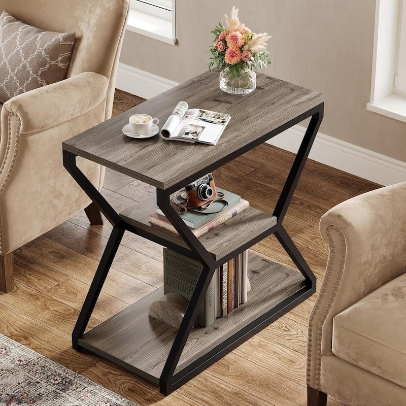 Small 3-Tier Sofa Table, Industrial End Side Table with Storage Shelves