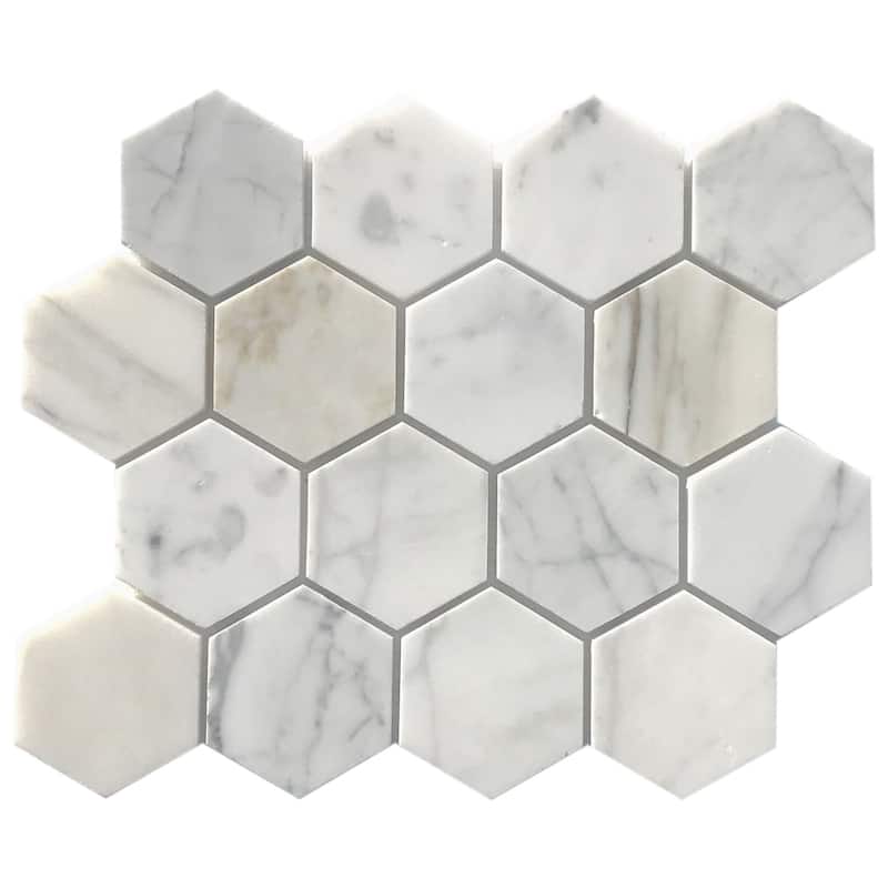Calacatta Marble 3" x 3" Honeycomb Honed Mosaic Tile - 5 Sheets (3.90 sf) - White