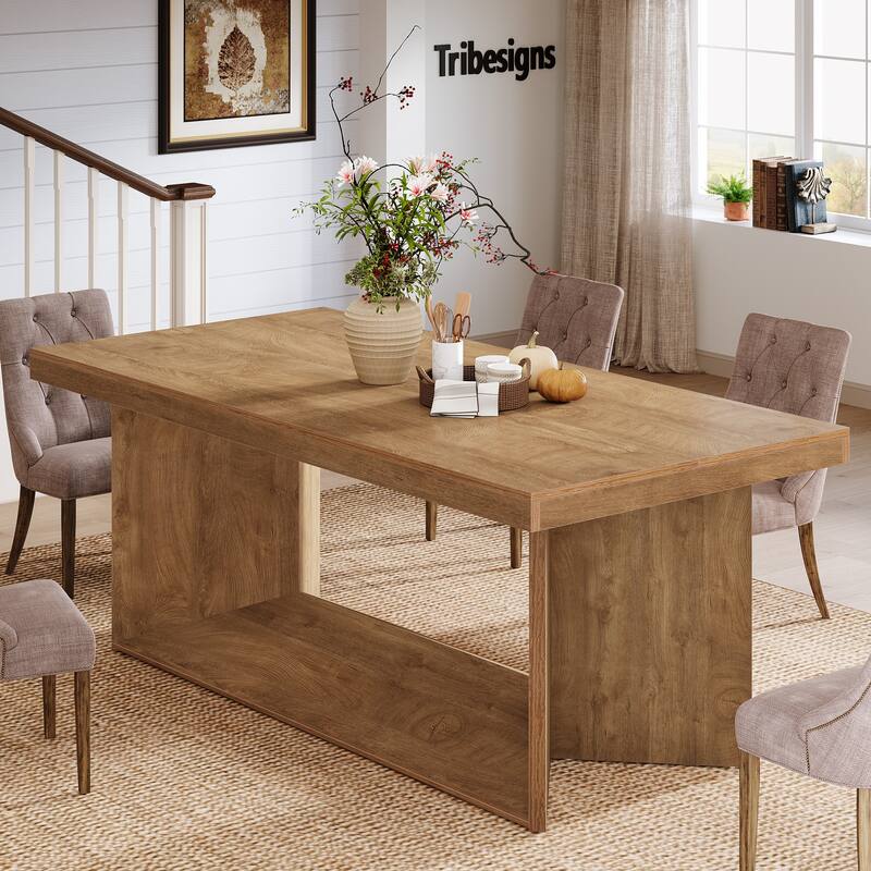 63" Dining Table for 4-6, Farmhouse Dinner Table with Heavy Duty Pedestal