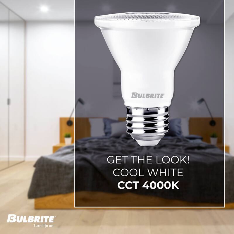Bulbrite Pack of (4) 7 Watt Dimmable Flood PAR20 Medium (E26) LED Light Bulb - Cool White Light