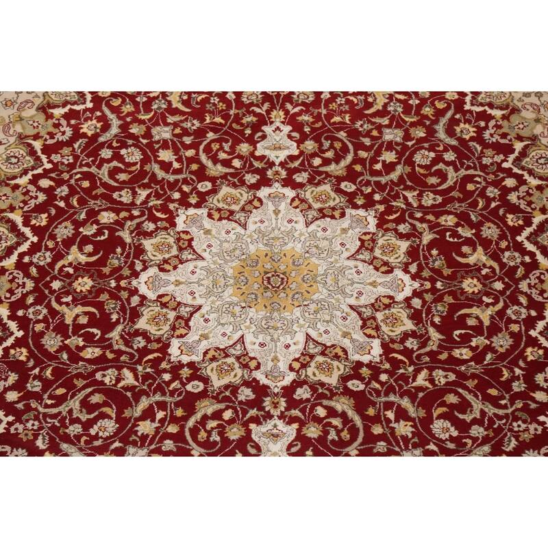 Wool/ Silk Vegetable Dye Floral Tabriz Oriental Area Rug Hand-knotted - 8'1" x 10'5"