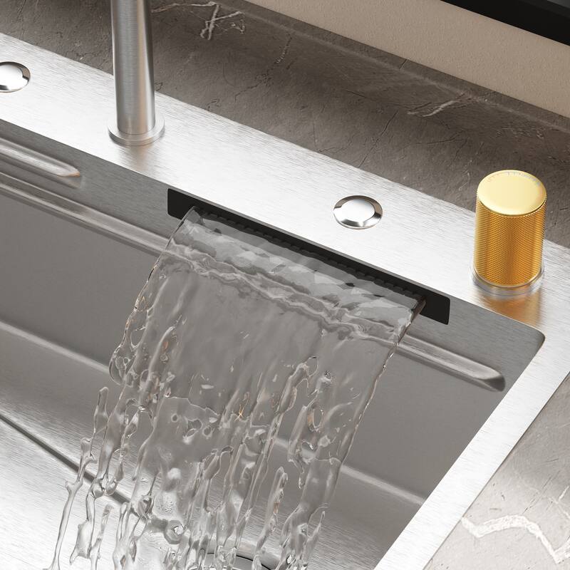 Kitchen Drop In Waterfall Sink Workstation Pull Out Faucet 2 Sizes