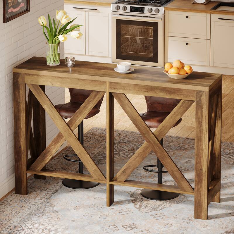 63-Inch Farmhouse Counter Height Bar Table with Sturdy Wooden frame - 63" L x 15.7" W x 39.37" H